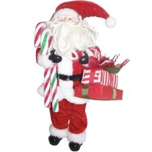 Trimsetter by Dillard’s Santa Candy Cane Gifts Fabric Christmas Ornament NIB 9”